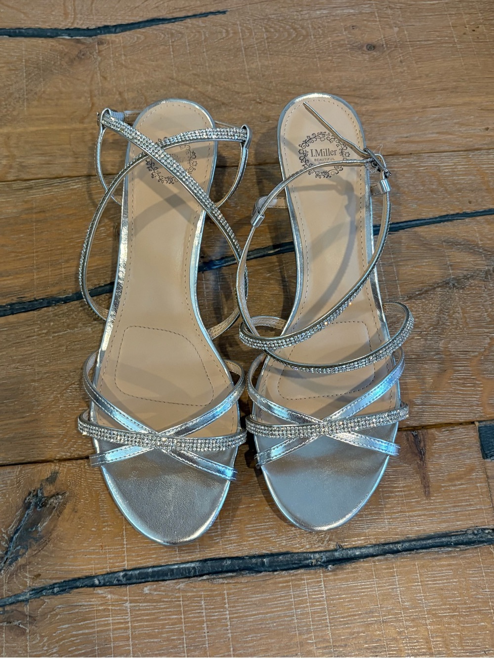 Silver Strappy Evening Formal Sandals Low Wedge